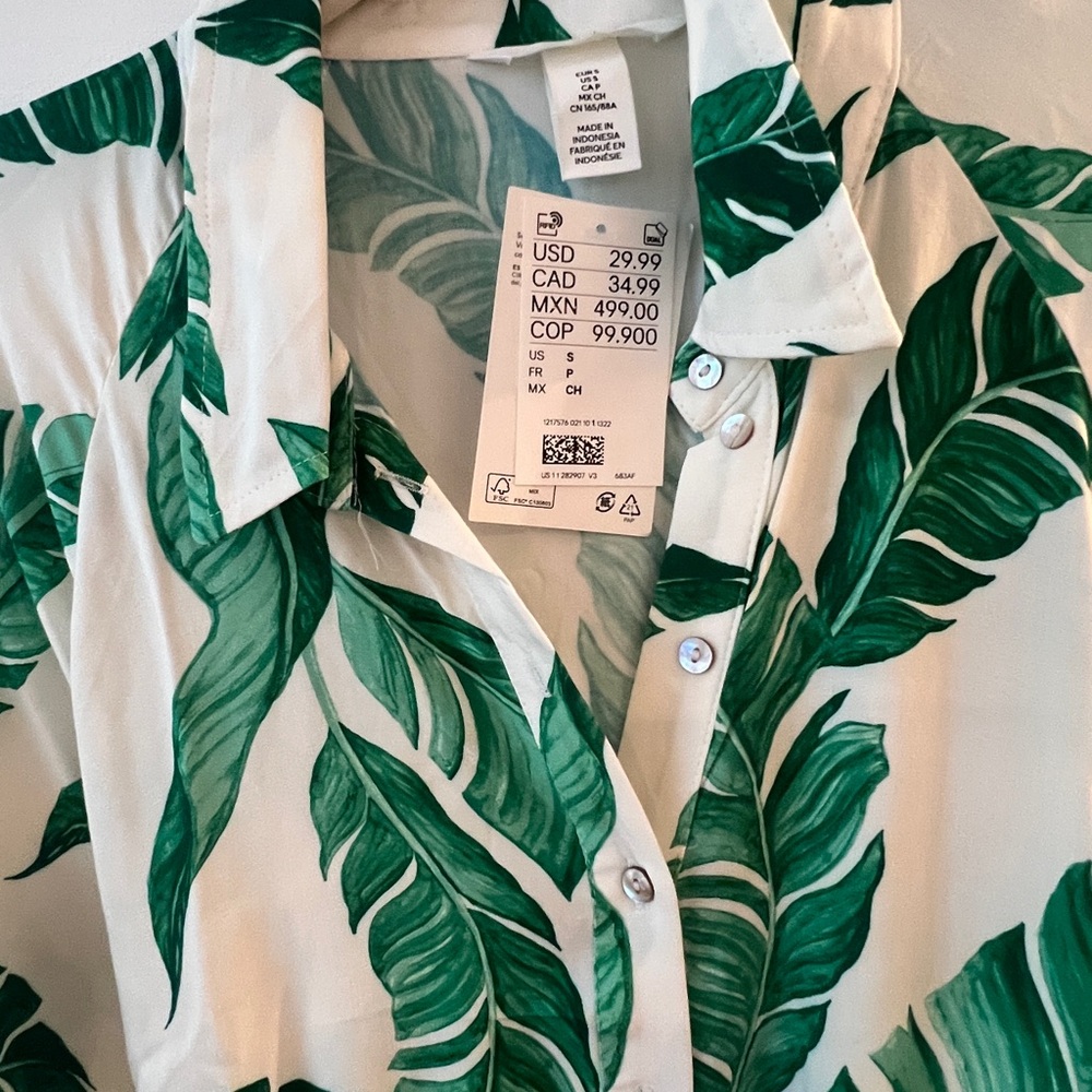 H&M Tropical Green Leaf Print Shirt Dress - Picture 2 of 5